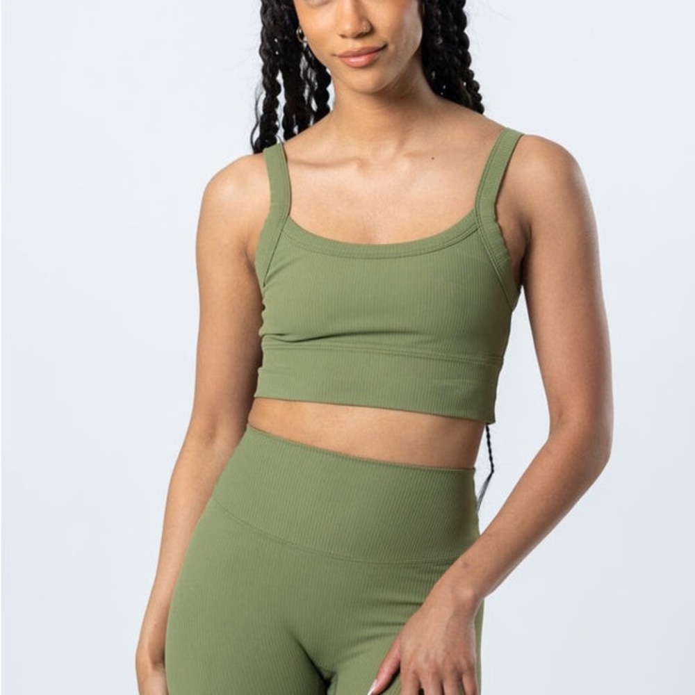 PARAGON Olive Green Ribbed Sports Bra